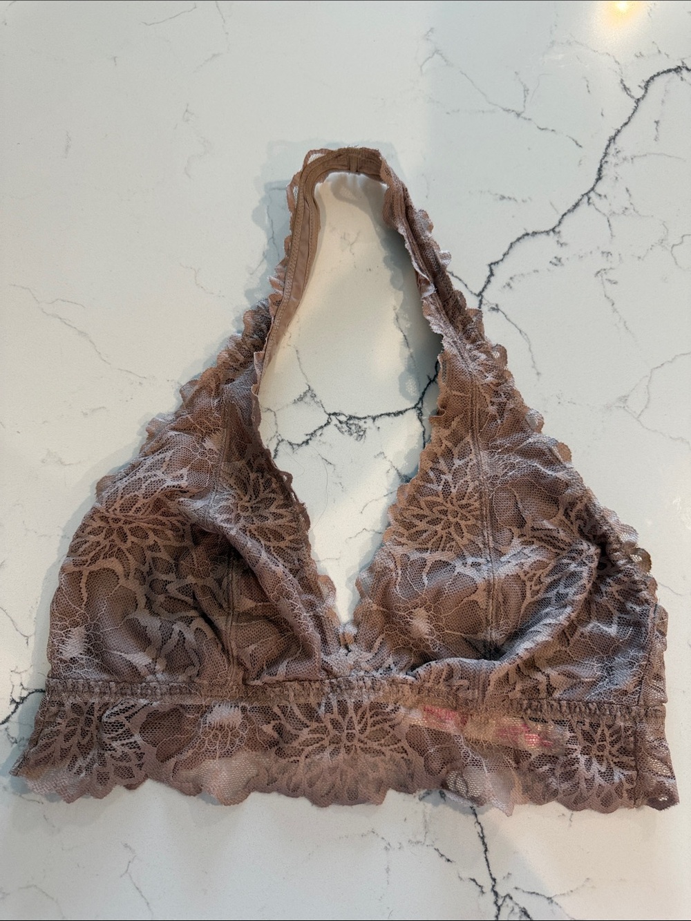 PINK Victoria's Secret Lace Halter Bralette in Taupe Brown